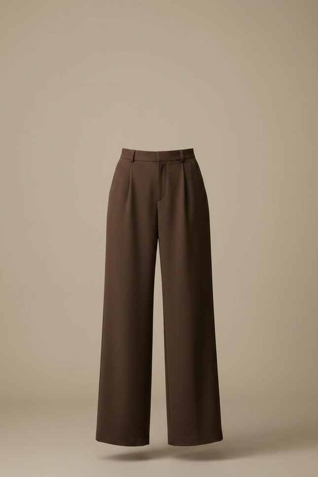 Pantalon Marron Ample Taille Haute Droit Élégant - Gabardine - vue 3