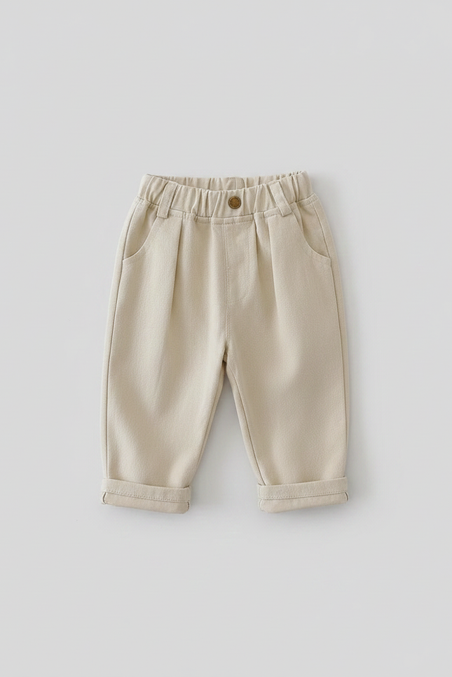 Pantalon Marron Ample Coton Plissé Enfant - Beige - vue 2