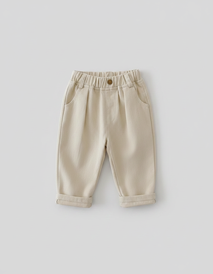Pantalon Marron Ample Coton Plissé Enfant - Beige - vue 2
