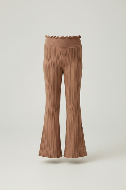 Pantalon Marron Côtelé Tricoté Évasé Enfant Confortable - Maille - vue 3