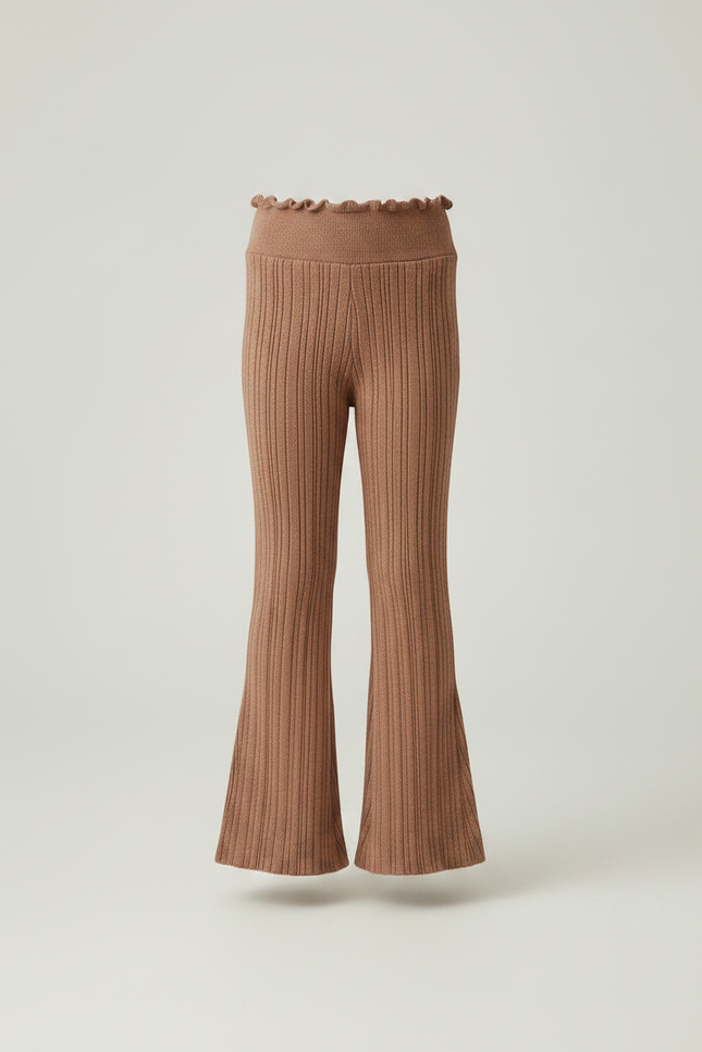Pantalon Marron Côtelé Tricoté Évasé Enfant Confortable - Maille - vue 3