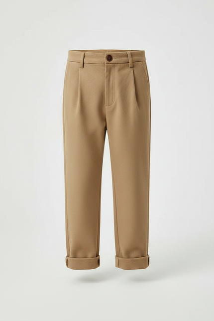 Pantalon Marron Garçon Décontracté Plissé Élégant - Laine - vue 3