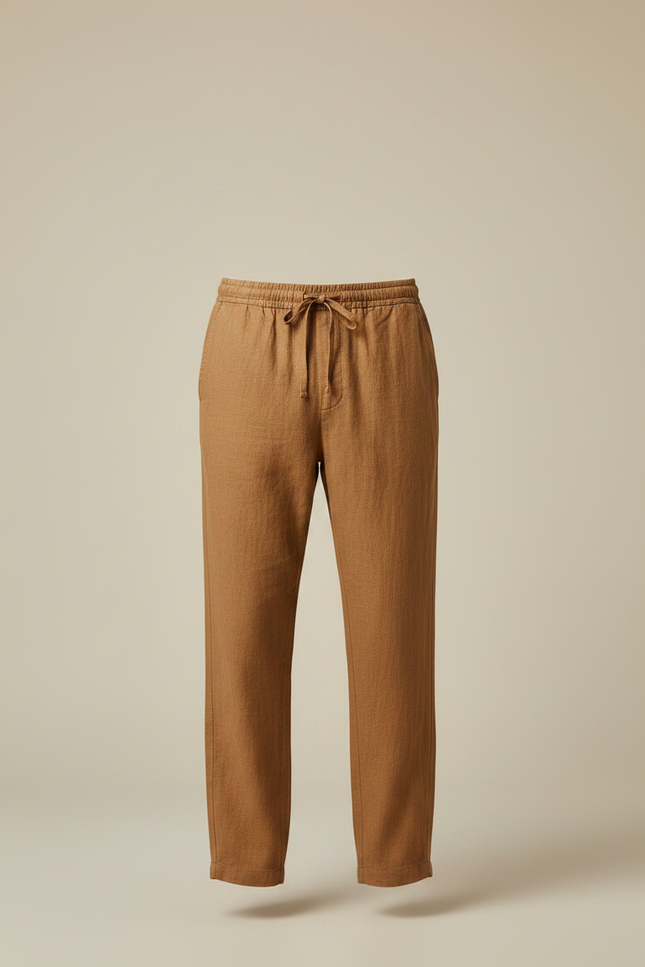 Pantalon Marron Lin Ample Cordon Décontracté Homme - vue 3