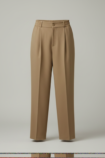Pantalon Marron Taille Haute Fluide Décontracté Élégant - Kaki Gabardine - vue 3