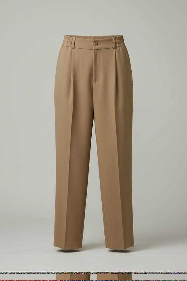 Pantalon Marron Taille Haute Fluide Décontracté Élégant - Kaki Gabardine - vue 3