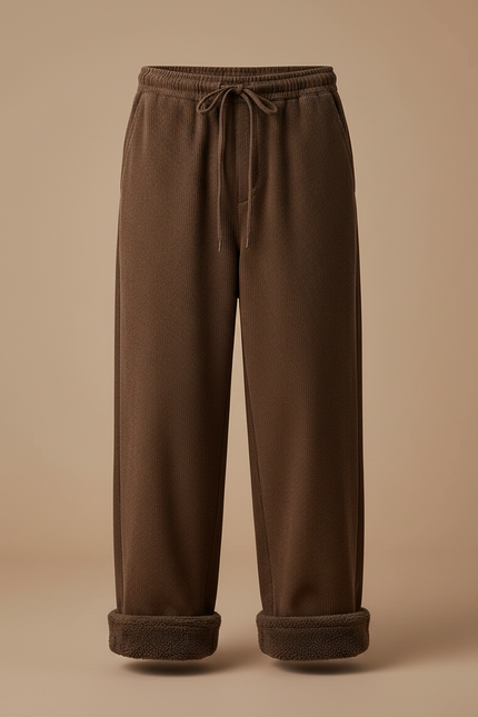Pantalon Marron Côtelé Ample Doublé Chaud Décontracté - Cordé - vue 3