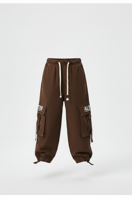Pantalon Marron Cargo Ample Sportif Molletonné Enfant - vue 3