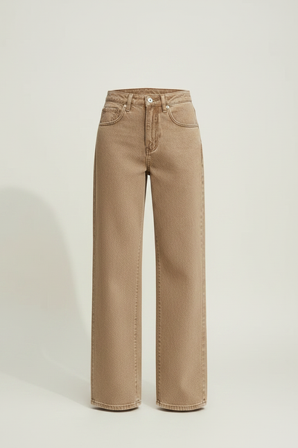Pantalon Marron Denim Ample Droit Rétro Femme - Camel Jean - vue 3