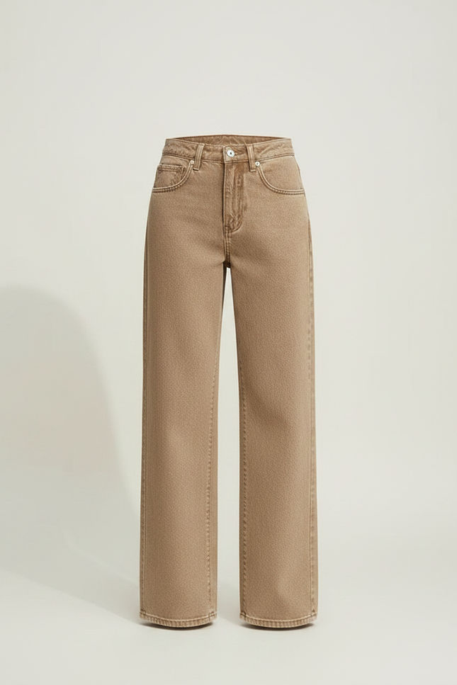 Pantalon Marron Denim Ample Droit Rétro Femme - Camel Jean - vue 3