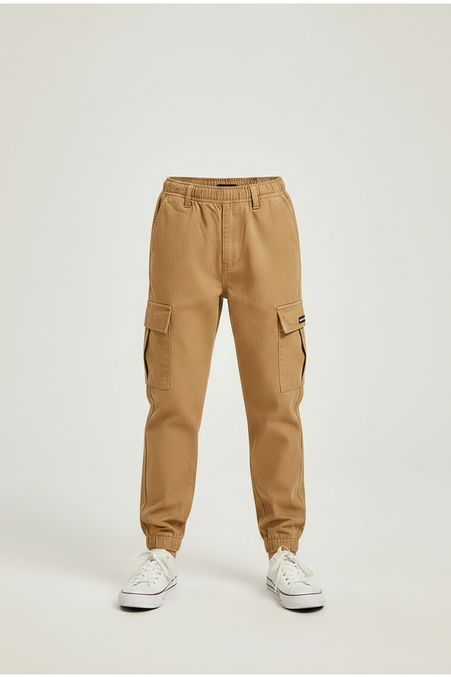 Pantalon Marron Cargo Coton Élastiqué Décontracté Enfant - Toile - vue 3