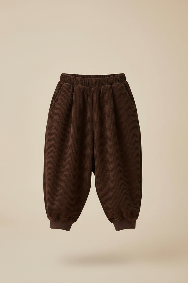 Pantalon Marron Côtelé Ample Confortable Enfant Chaud - Cordé - vue 3