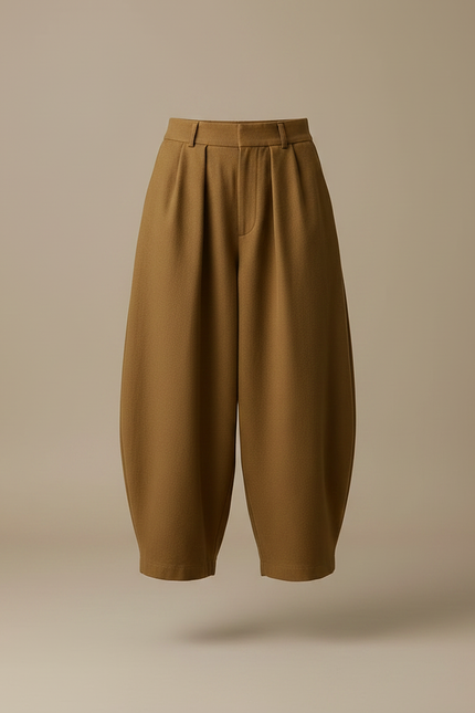 Pantalon Marron Ample Taille Haute Décontracté Harem - Laine - vue 3
