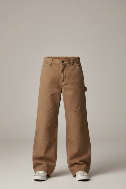 Pantalon Marron Ample Garçon Décontracté Coupe Droite - Toile - vue 3