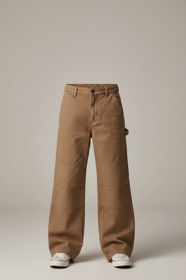 Pantalon Marron Ample Garçon Décontracté Coupe Droite - Toile - vue 3