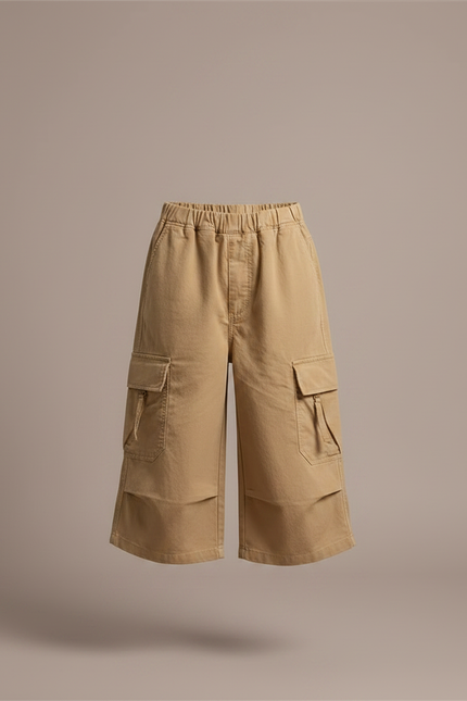 Pantalon Marron Cargo Ample Bouffant Coton Enfant - Camel - vue 3