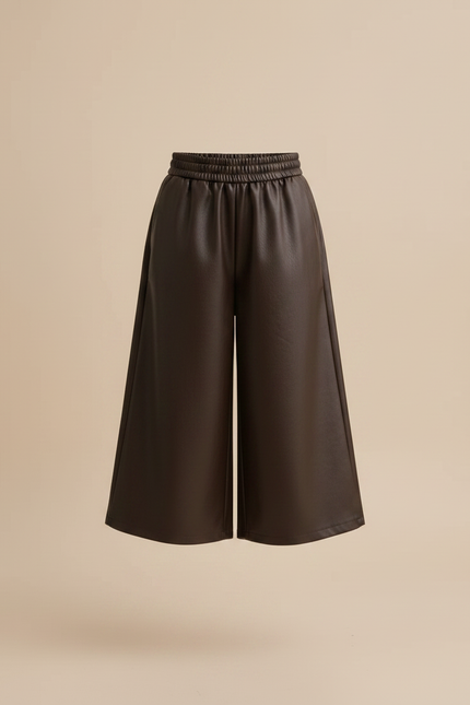 Pantalon Marron Similicuir Ample Élastiqué Fille - Simili cuir - vue 3