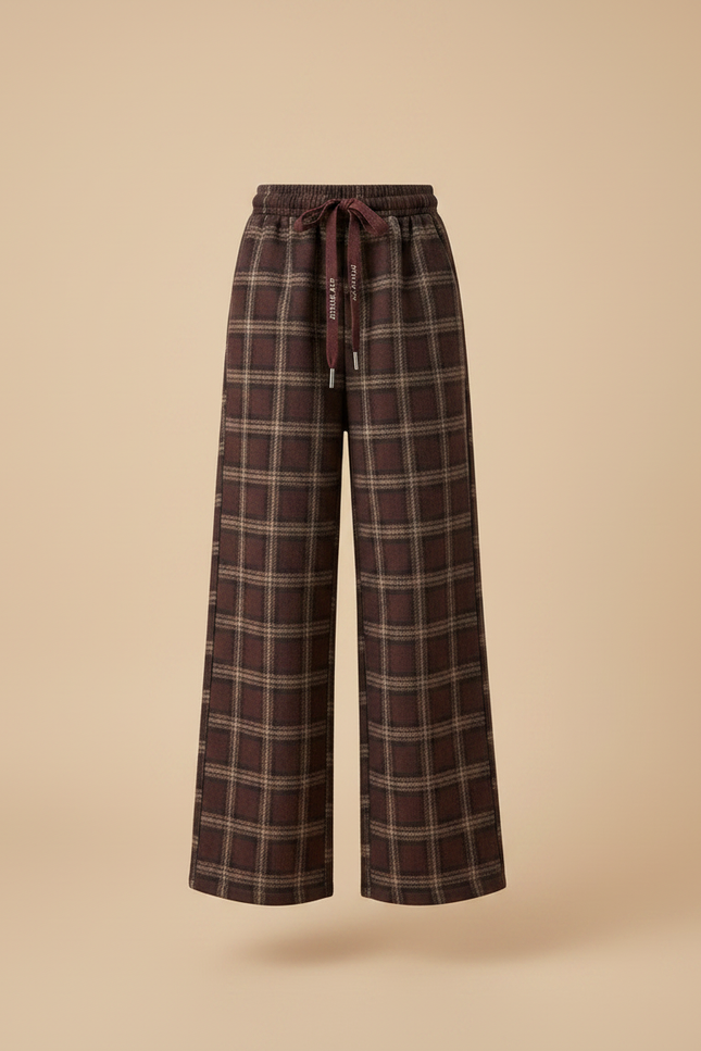Pantalon Marron Carreaux Ample Hiver Fille Confortable - Tweed - vue 3