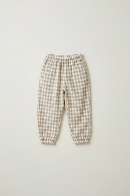 Pantalon Marron Carreaux Lin Ample Élastique Enfant - vue 3