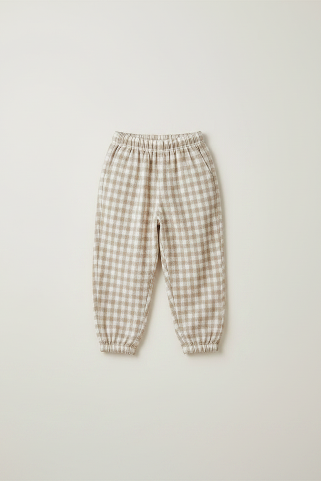 Pantalon Marron Carreaux Lin Ample Élastique Enfant - vue 3