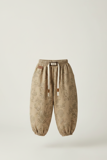 Pantalon Marron Ample Fleuri Coton Enfant Décontracté - vue 3