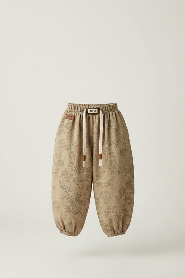 Pantalon Marron Ample Fleuri Coton Enfant Décontracté - vue 3