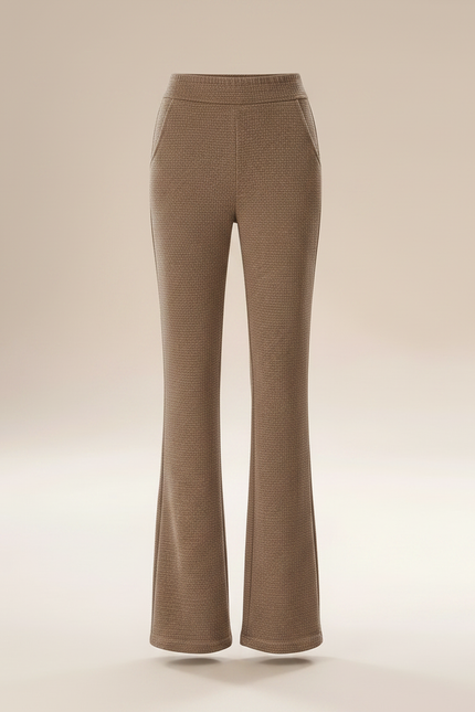 Pantalon Marron Évasé Taille Haute Texturé Hiver - Tweed - vue 3