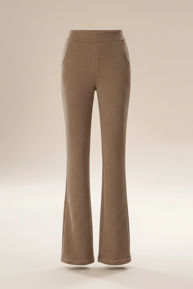 Pantalon Marron Évasé Taille Haute Texturé Hiver - Tweed - vue 3