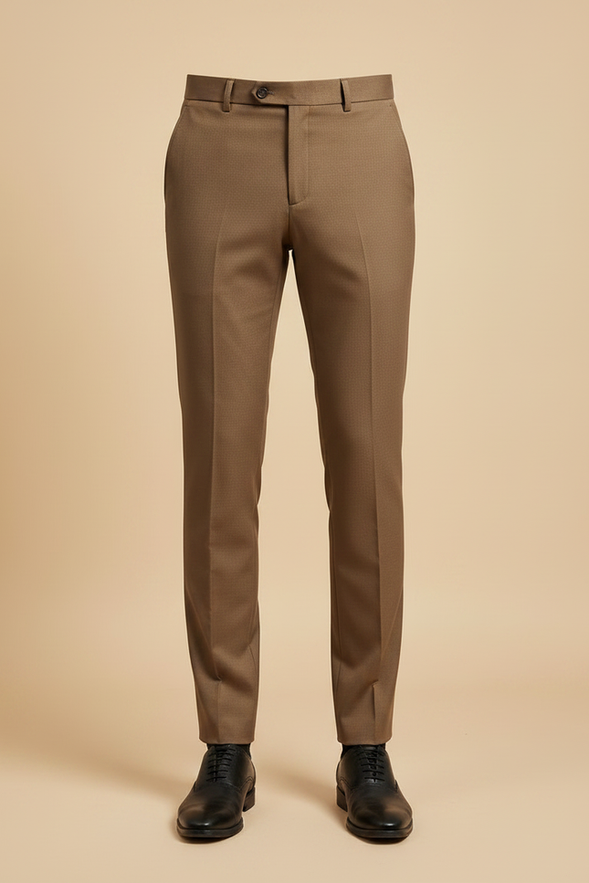 Pantalon Marron Homme Slim Élégant Formel Coton - Gabardine - vue 3