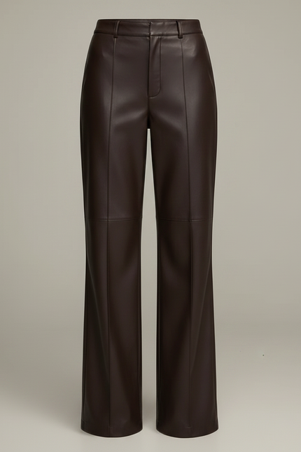 Pantalon Marron Similicuir Large Taille Haute Élégant - Simili cuir - vue 3