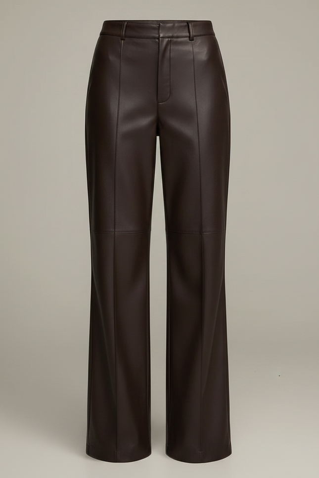 Pantalon Marron Similicuir Large Taille Haute Élégant - Simili cuir - vue 3