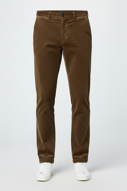 Pantalon Marron Côtelé Droit Homme Décontracté - Cordé - vue 3