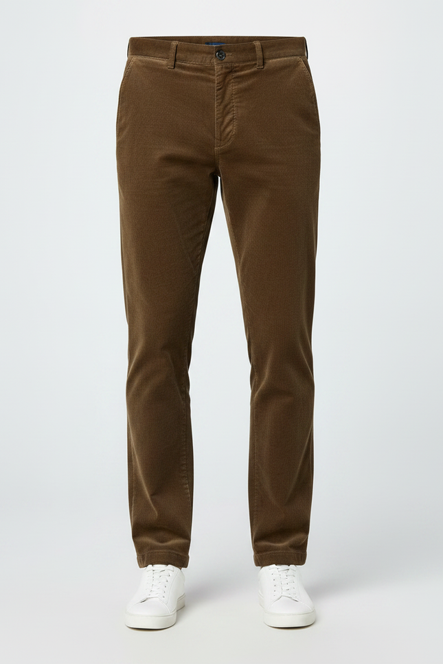 Pantalon Marron Côtelé Droit Homme Décontracté - Cordé - vue 3