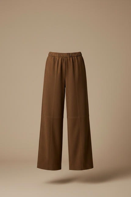 Pantalon Marron Suédé Taille Élastique Large Élégant - Cuir - vue 3