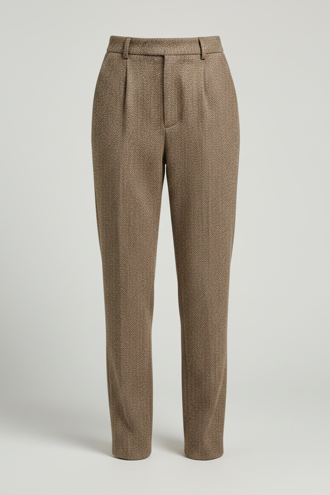 Pantalon Marron Tweed Taille Haute Décontracté Élégant - vue 3