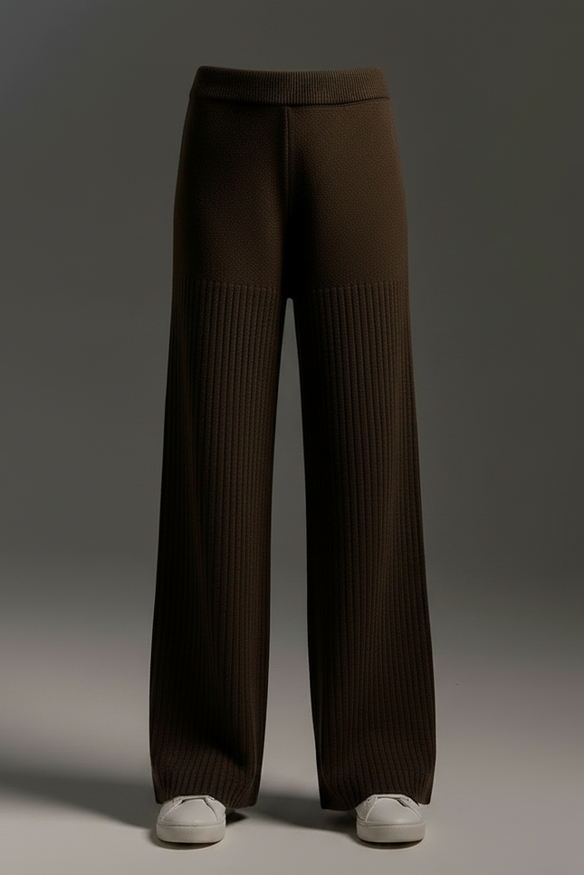 Pantalon Marron Côtelé Ample Tricoté Enfant Confortable - Maille - vue 3