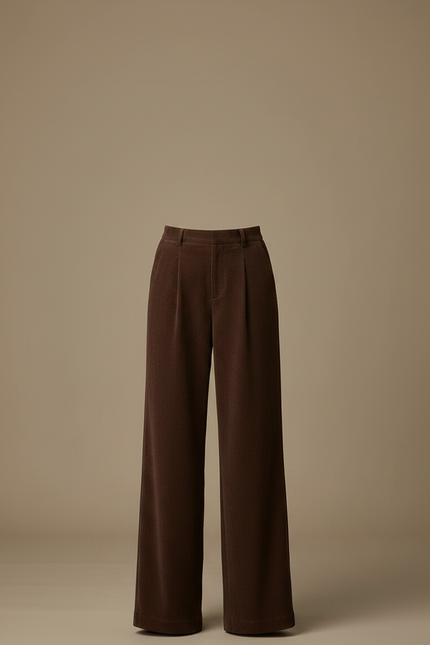 Pantalon Marron Ample Côtelé Taille Haute Femme - Cordé - vue 3