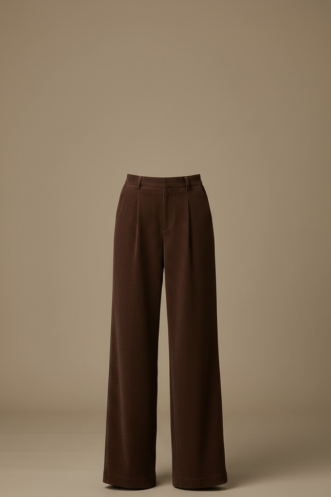 Pantalon Marron Ample Côtelé Taille Haute Femme - Cordé - vue 3