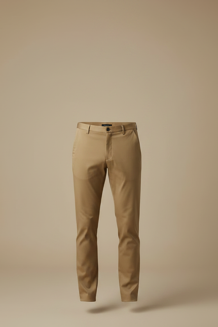 Pantalon Marron Chino Droit Élégant Homme - Camel Gabardine - vue 3