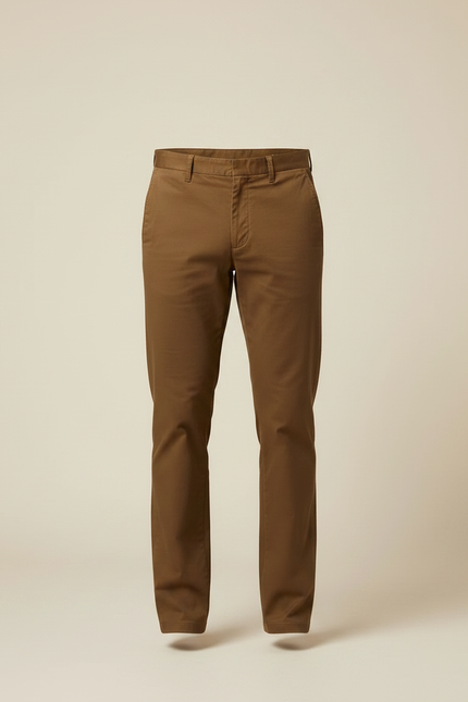 Pantalon Marron Coton Droit Décontracté Élégant Homme - vue 3