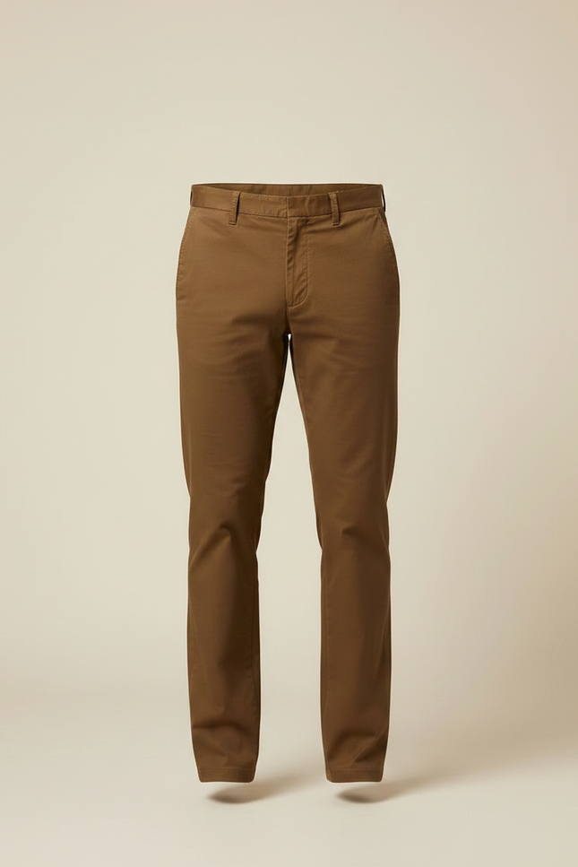 Pantalon Marron Coton Droit Décontracté Élégant Homme - vue 3