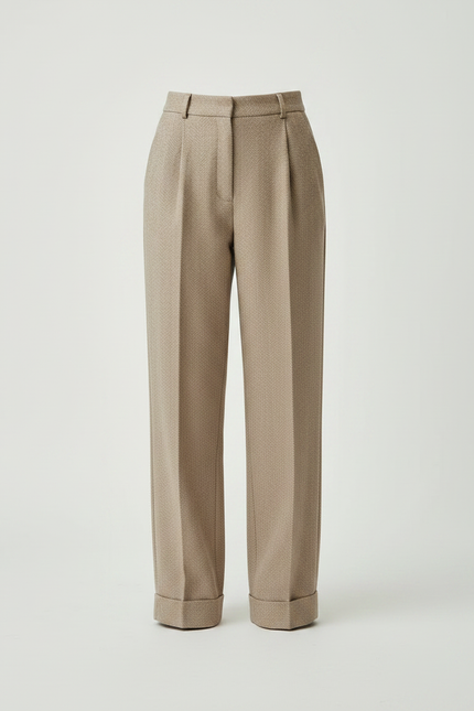 Pantalon Marron Plissé Ample Taille Haute Élégant - Tweed - vue 3