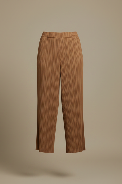 Pantalon Marron Plissé Ample Taille Élastique Fluide - Polyester - vue 3