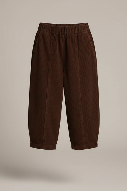 Pantalon Marron Côtelé Ample Plissé Enfant - Cordé - vue 3