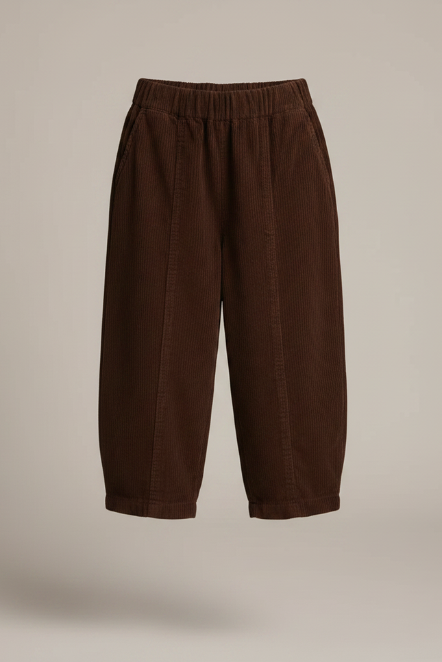 Pantalon Marron Côtelé Ample Plissé Enfant - Cordé - vue 3