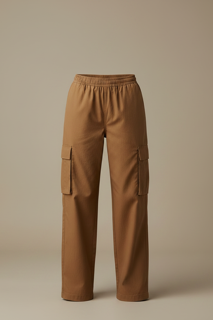 Pantalon Marron Cargo Ample Décontracté Femme - Toile - vue 3