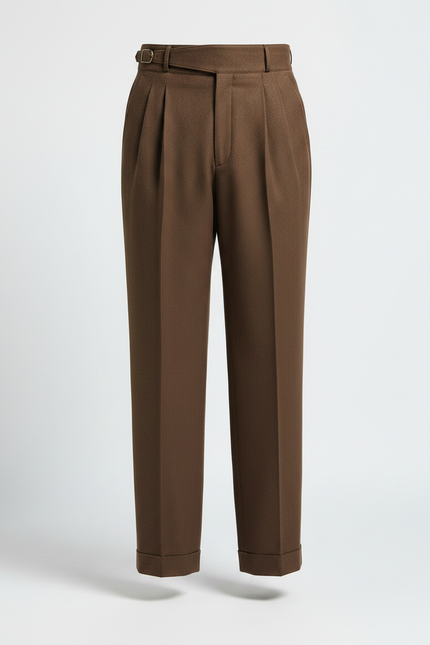 Pantalon Marron Plissé Droit Laine Homme Élégant - vue 3