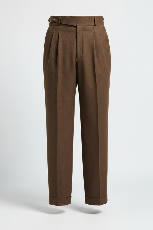 Pantalon Marron Plissé Droit Laine Homme Élégant - vue 3