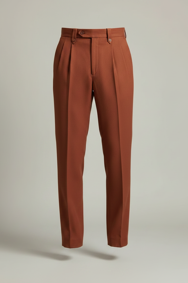Pantalon Marron Homme Laine Plissé Droit Élégant - vue 3