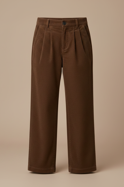 Pantalon Marron Côtelé Ample Plissé Enfant Fille - Cordé - vue 3