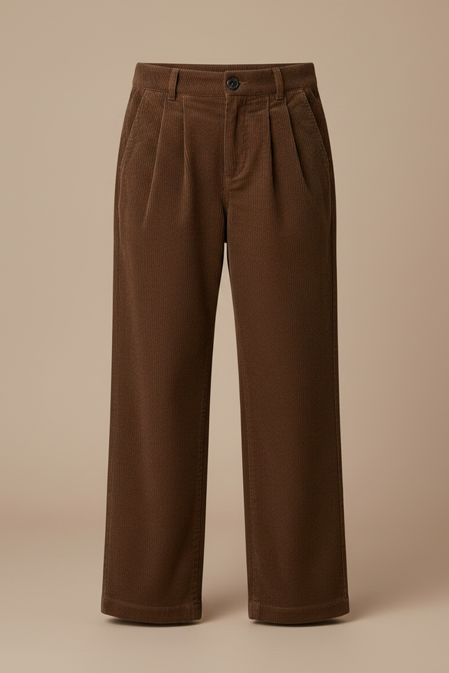 Pantalon Marron Côtelé Ample Plissé Enfant Fille - Cordé - vue 3